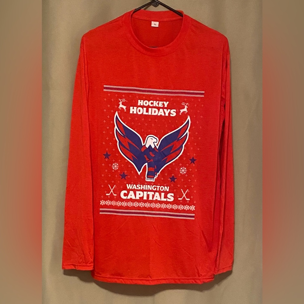 Washington Capitals Hockey Holidays Red Long Sleeve Christmas Tee size XL